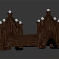 Wooden Garden Arch Bridge With Curved Railing And White Spherical Accents