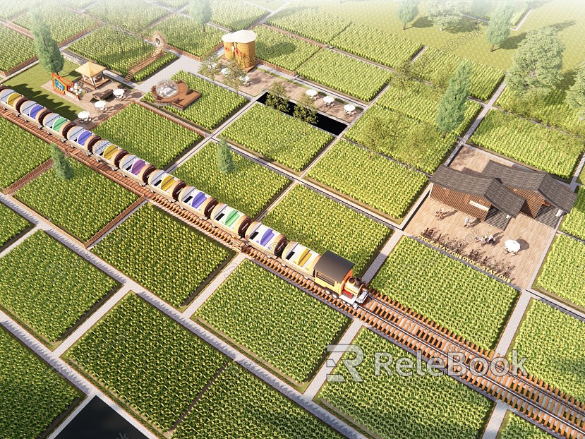 Modern Beautiful Country Park Paddy Field Landscape Pastoral Train Paddy Field Camp Park Paddy Fragrance Pastoral Complex Rural Tourism model