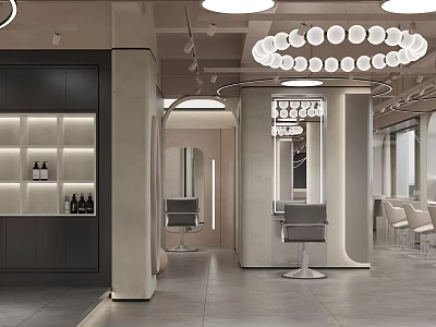 Modern Beauty Hair Salon Interior Design with Styling Chairs and Elegant Lighting 3d model