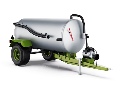 Silver Fuel Tank Trailer with Green Wheels Black Hose and Pump 3d model