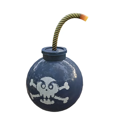 Dark Blue Military Grenade Featuring Skull And Crossbones Pattern With Yellow Green Fuse 3d model