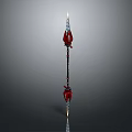 Decorative Red Spear Weapon With Long Shaft And Flame Like Spearhead 3d model