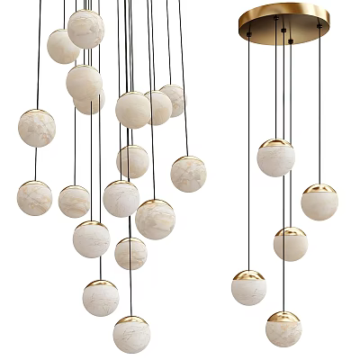 Modern Spherical Pendant Light With White Marble And Gold Hanging Design 3d model