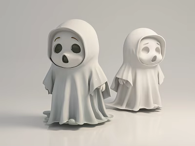 Two Game Movie Ghost Characters White Hooded Cloak Figures With Surprised Expressions On White Background 3d model