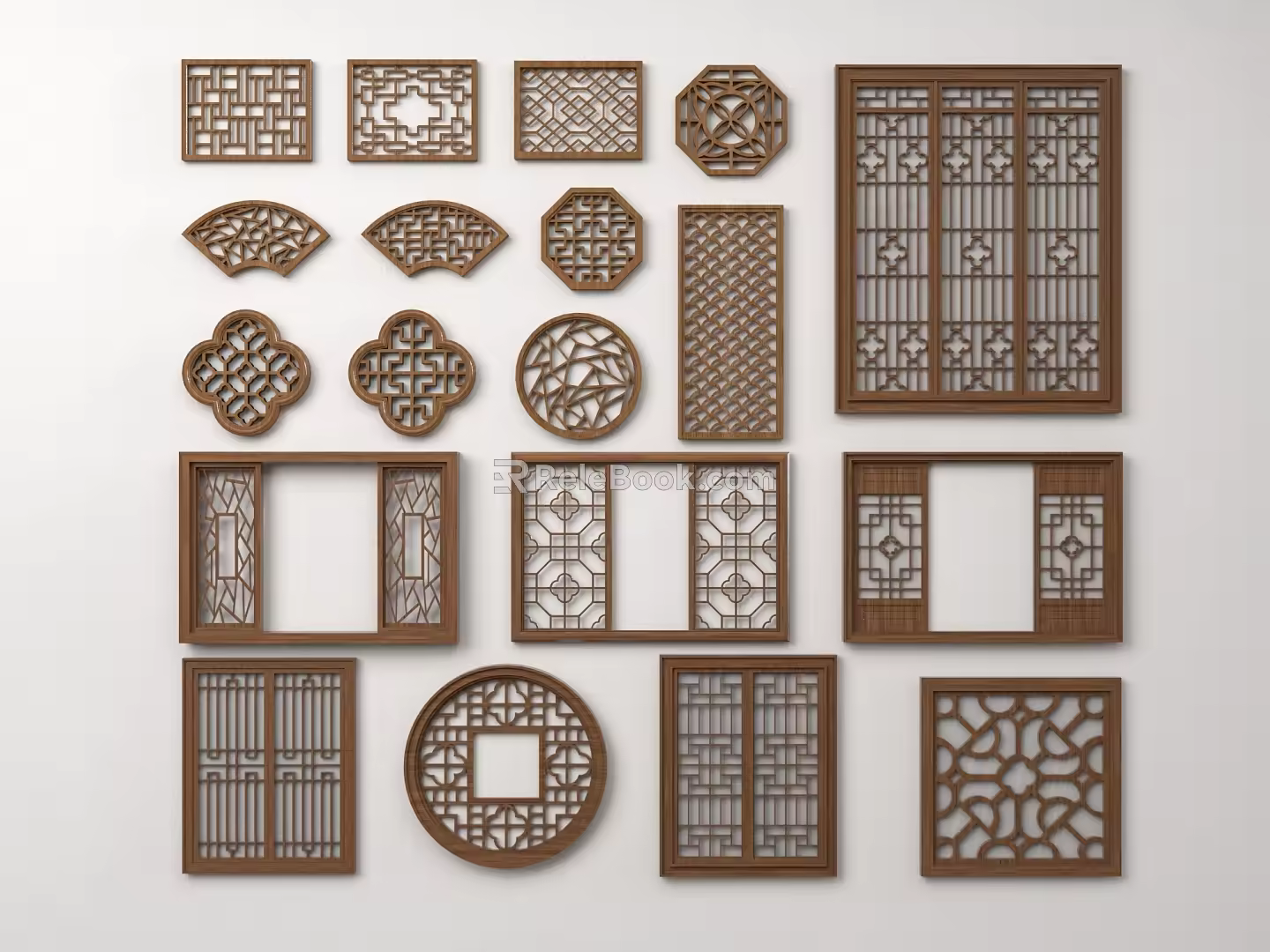 New Chinese-style openwork window openwork window retro window grilles pane openwork window 3d model