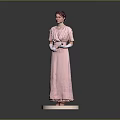 Woman In Pink Long Dress With Headscarf And White Gloves Standing On White Base