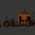 Ancient Chinese Carriage With Traditional Red Curtains Lanterns Green Decorative Ball And Metal Wheels