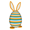 Decorative Easter Egg Featuring Rabbit Ears Blue Yellow Stripes And Orange Feet Design 3d model
