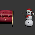 Pink Red Sleigh with Gold Accents and Snowman in Red Santa Hat