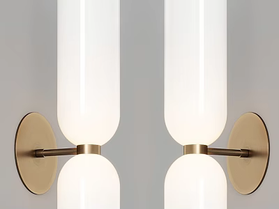 Modern White Cylindrical Wall Lamp with Gold Metal Base on Gray Wall 3d model