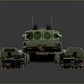 Green Armored Military Vehicle With Cannon Antenna Tracked Chassis And Yellow Markings