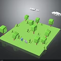 3D Low Poly Scene With Green Grass Trees White Clouds And Small Animals 3d model