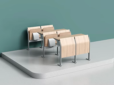 Modern Wooden Table and Chair Set With Metal Legs Against Green Wall 3d model