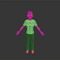 3D Character Model Wearing Blue T Shirt Gray Pants White Shoes And Green Necklace