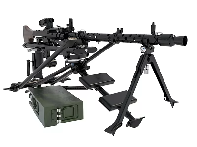 Tactical Military Machine Gun with Tripod Mount Scope and Green Storage Case 3d model Tactical Military Machine Gun with Tripod Mount Scope and Green Storage Case 3d model