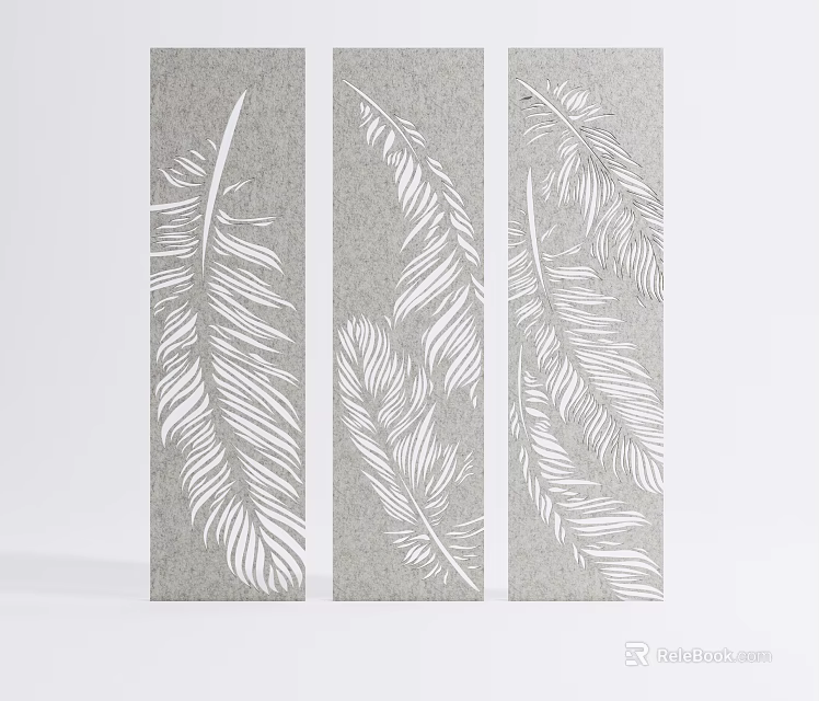 Bedroom Accent Wall With White Feather Patterns 3d model 