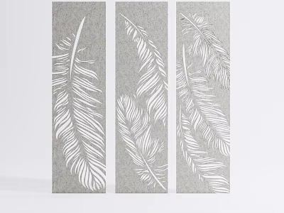 Bedroom Accent Wall With White Feather Patterns 3d model