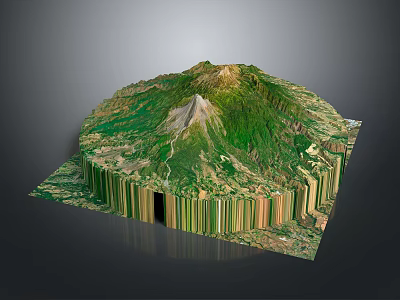 Detailed 3D Terrain Model of Mountain With Green Vegetation and Layered Structure 3d model