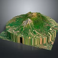 Detailed 3D Terrain Model of Mountain With Green Vegetation and Layered Structure