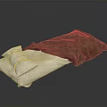Simple Bed Furniture Setup With White Pillows Burlap Blanket And Linen Mattress