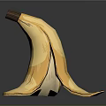 Fresh Yellow Peeled Banana With Spread Out Peel On Dark Reflective Background