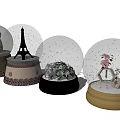 Creative Glass Globe Decorative Ornament Set With Teddy Bear Eiffel Tower Flowers And Dancing Figure