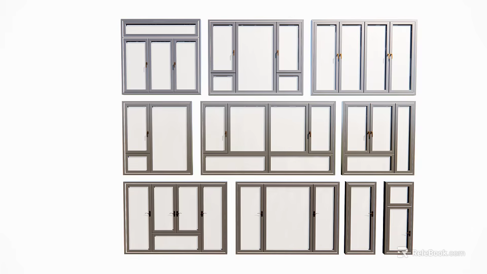 Various Modern Window Designs Featuring Glass Panels and Metal Frames 3d model