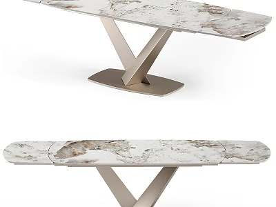 Modern Dining Table With Marble Tabletop And V Shaped Metal Base Design 3d model