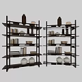 Modern Dark Colored Multi Tiered Bookcase With Books Vases And Decorative Items 3d model