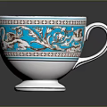 Elegant Porcelain Cup With Blue And White Floral Patterns And Decorative Rim