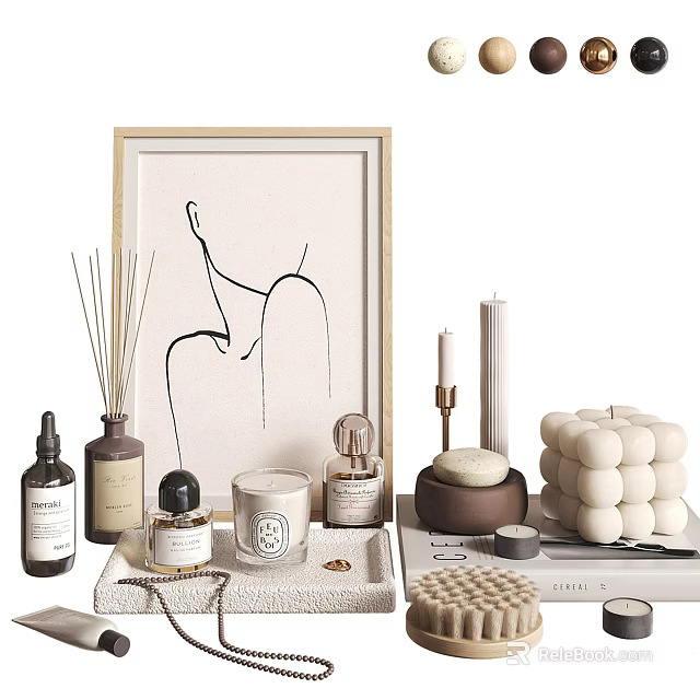 Perfume Cosmetics Display With Candles And Art Decor 3d model