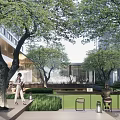 Modern Residential Landscape Design With Green Trees Lawn And Outdoor Courtyard Area