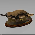 Detailed Platypus Model Figurine With Eggs Placed On Wooden Display Base