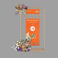 Directional Sign With Golden Frame Orange Signboard And Flower Decorations