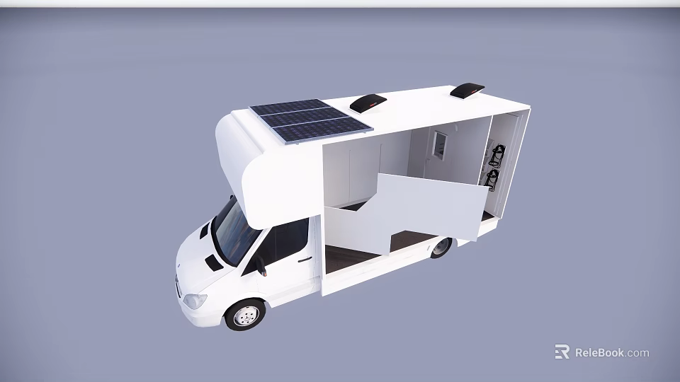 Mobile Public Facility Vehicle With Solar Panels And Open Interior Space 3d model 