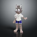 Cute Grey Cartoon Cat Game Movie Character In White T shirt And Blue Shorts
