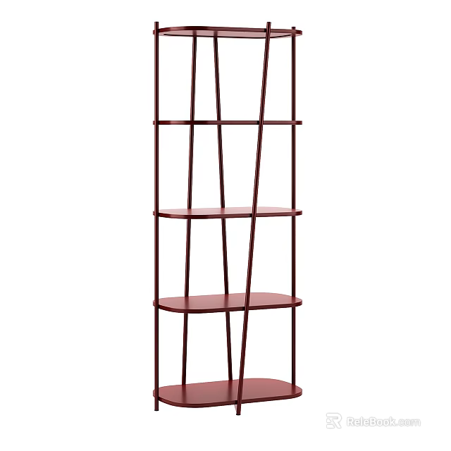 Modern Deep Red Bookshelf With Sleek Open Design And Multiple Shelves 3d model 