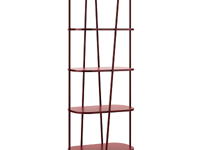 Modern Deep Red Bookshelf With Sleek Open Design And Multiple Shelves 3d model