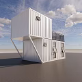 White Container Converted Detached Villa With Black Balcony Large Windows And Staircase
