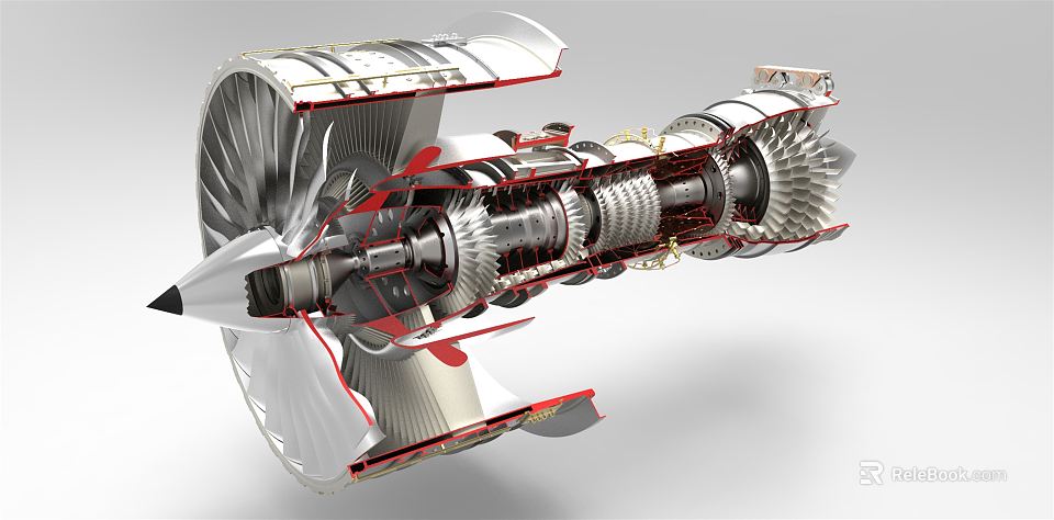 Detailed Jet Engine Cutaway View Displaying Internal Turbine Blades And Core Components 3d model 