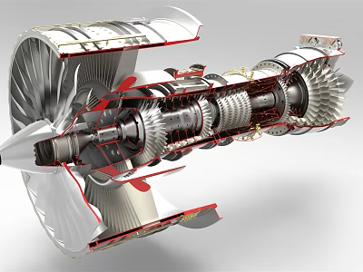 Detailed Jet Engine Cutaway View Displaying Internal Turbine Blades And Core Components 3d model