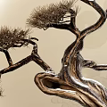 Artistic Pine Bonsai Plant With Curved Branches And Round Decorative Background
