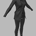 Black Long Sleeve V Neck Coat Featuring Buttons and Fitted Trousers