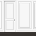 Minimalist Light Gray Paneled Bedroom Accent Wall With Door And Wood Floor