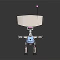 Robot With White Top Pink Antenna Blue Backpack Mechanical Arms Legs On Black Reflective Surface