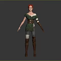 Red Haired Female Adventurer Wearing Green Top Brown Belt Gray Pants And Boots