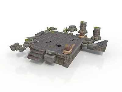 Modern Outdoor Stone Platform Design With Steps Columns And Plants 3d model