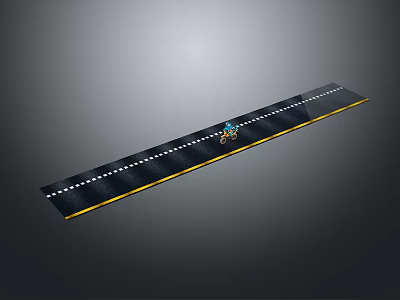Asphalt Road With White Dashed Lanes Yellow Edge Stripes And Small Car 3d model