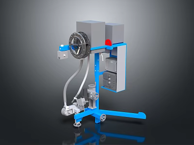 Industrial Mobile Mechanical Equipment With Blue Frame Circular Component And Storage Drawers 3d model