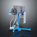 Industrial Mobile Mechanical Equipment With Blue Frame Circular Component And Storage Drawers